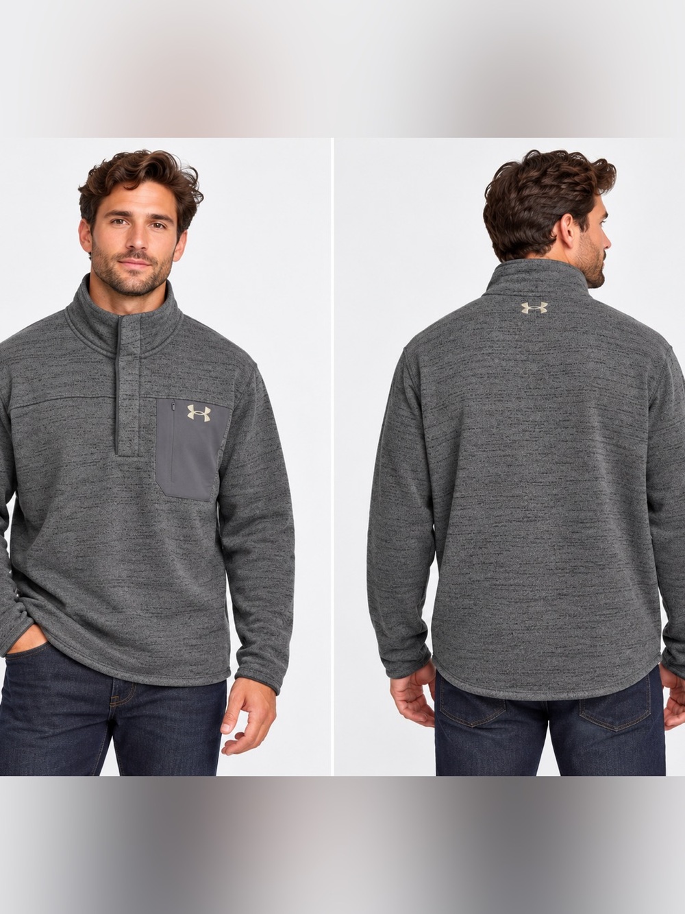 Under Armour Men’s XXL Gray Fleece Pullover Loose Fit 1/4 Snap Mock Neck